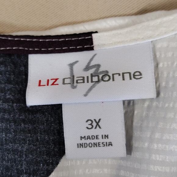 Liz Claiborne Plus Size Blue Black Geometric Pattern Cuffed Sleeves Formal Shirt - Picture 7 of 12